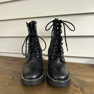 Aqua Black Combat Boots with Silver Accents